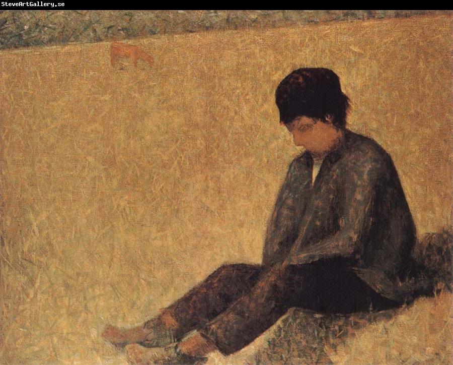 Georges Seurat The small Peasant sat on the lawn of the Pasture